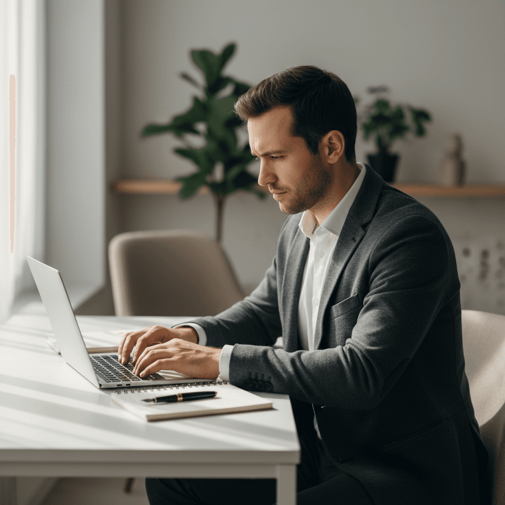 Support professional in a headset in a plain office