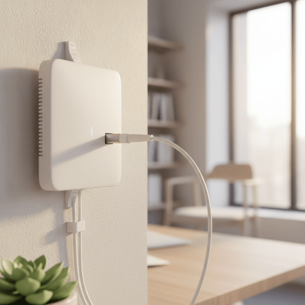 Modem and router on a tidy office desk